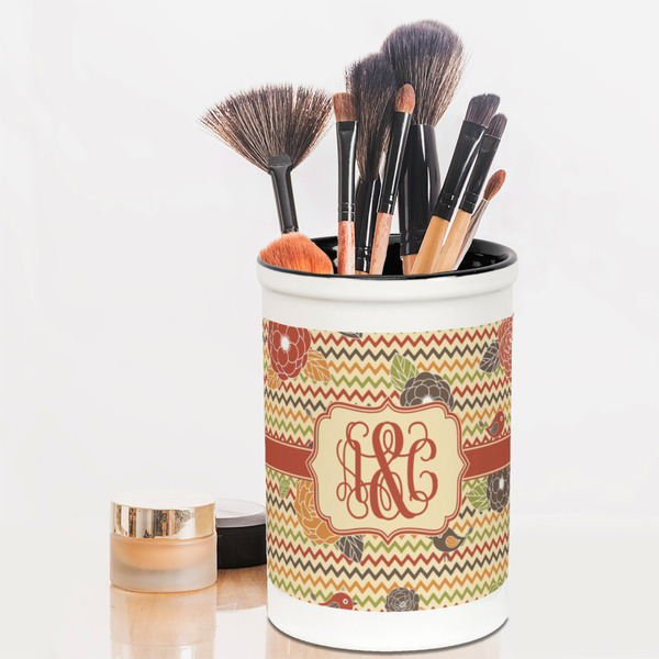 Chevron & Fall Flowers Pencil Holder - LIFESTYLE makeup
