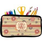 Chevron & Fall Flowers Neoprene Pencil Case - Small w/ Couple's Names