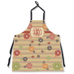 Chevron & Fall Flowers Apron Without Pockets w/ Couple's Names