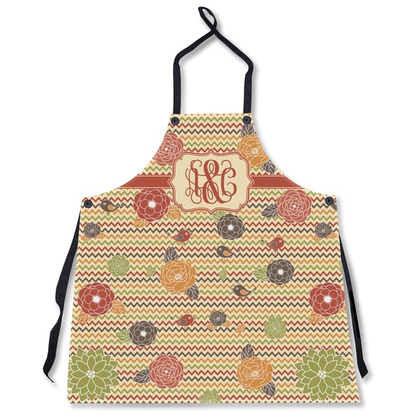 Custom Chevron & Fall Flowers Apron Without Pockets w/ Couple's Names