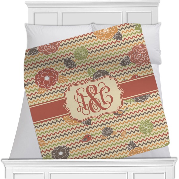 Custom Chevron & Fall Flowers Minky Blanket (Personalized)
