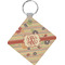 Chevron & Fall Flowers Diamond Plastic Keychain w/ Couple's Names