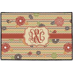 Chevron & Fall Flowers Door Mat - 36"x24" (Personalized)
