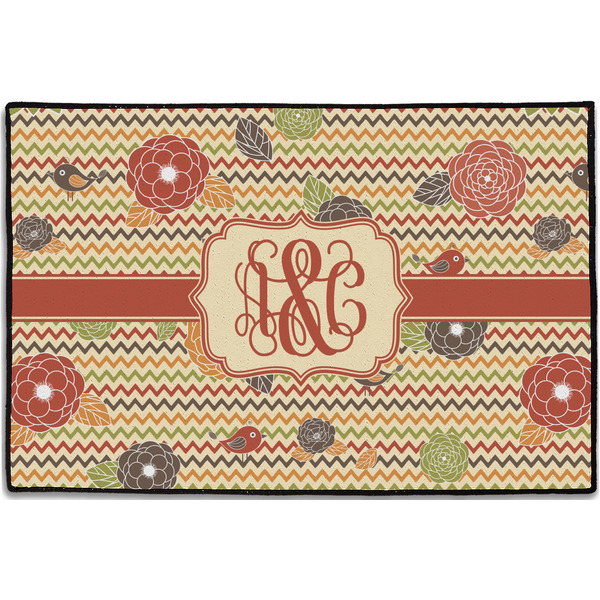 Chevron & Fall Flowers Personalized Door Mat - 36x24 (APPROVAL)