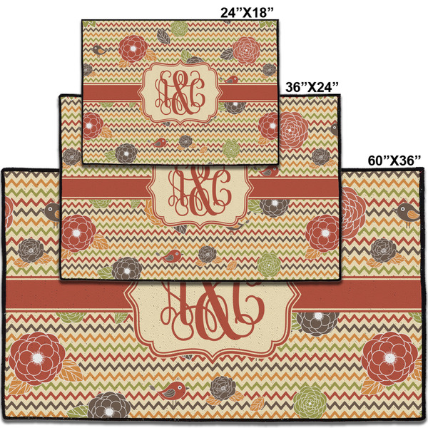 Chevron & Fall Flowers Personalized Door Mat - Group Parent IMF