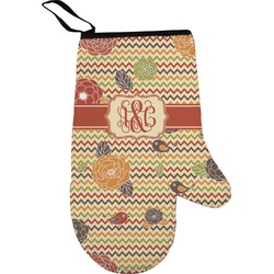 Chevron & Fall Flowers Oven Mitt (Personalized)