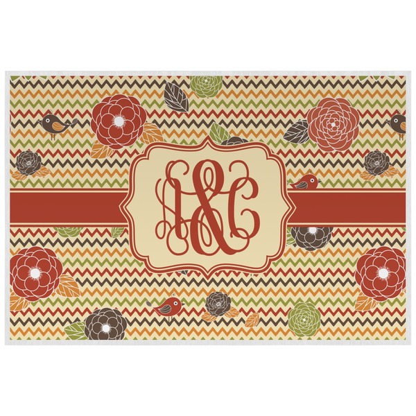 Custom Chevron & Fall Flowers Laminated Placemat w/ Couple's Names
