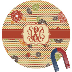 Chevron & Fall Flowers Round Fridge Magnet (Personalized)