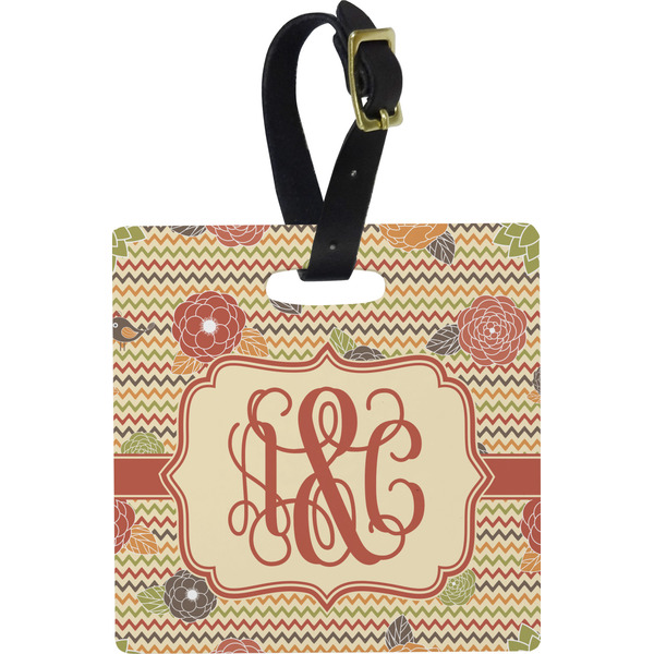 Chevron & Fall Flowers Personalized Square Luggage Tag