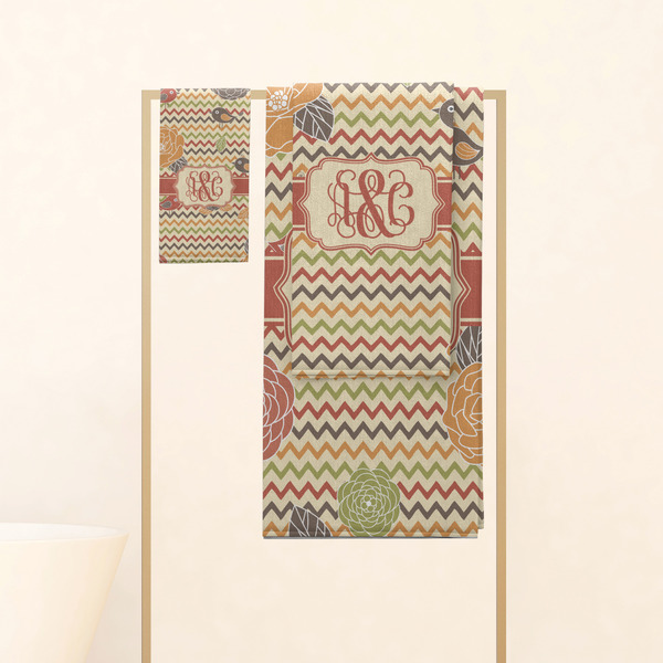 Chevron & Fall Flowers Personalized Towel Set