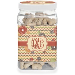 Chevron & Fall Flowers Dog Treat Jar (Personalized)
