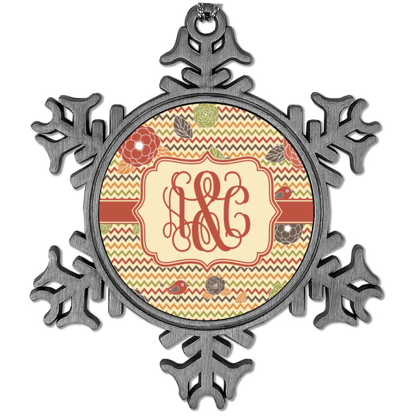 Custom Chevron & Fall Flowers Vintage Snowflake Ornament (Personalized)