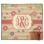 Chevron & Fall Flowers Outdoor Picnic Blanket (Personalized)