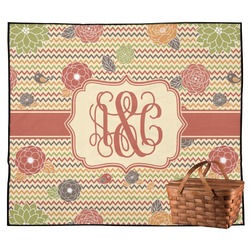 Chevron & Fall Flowers Outdoor Picnic Blanket (Personalized)