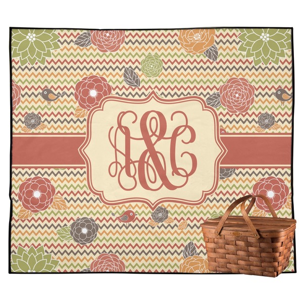 Custom Chevron & Fall Flowers Outdoor Picnic Blanket (Personalized)