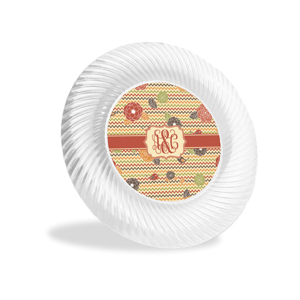 Custom Chevron & Fall Flowers Plastic Party Appetizer & Dessert Plates - 6" (Personalized)