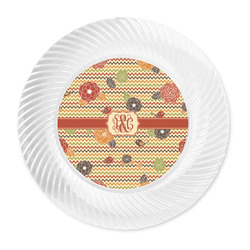 Chevron & Fall Flowers Plastic Party Dinner Plates - 10" (Personalized)