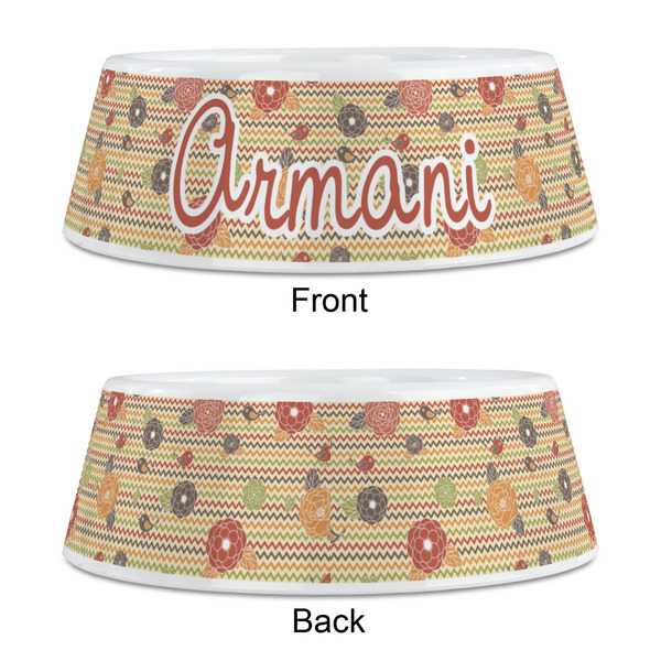 Chevron & Fall Flowers Plastic Pet Bowls - Medium - APPROVAL