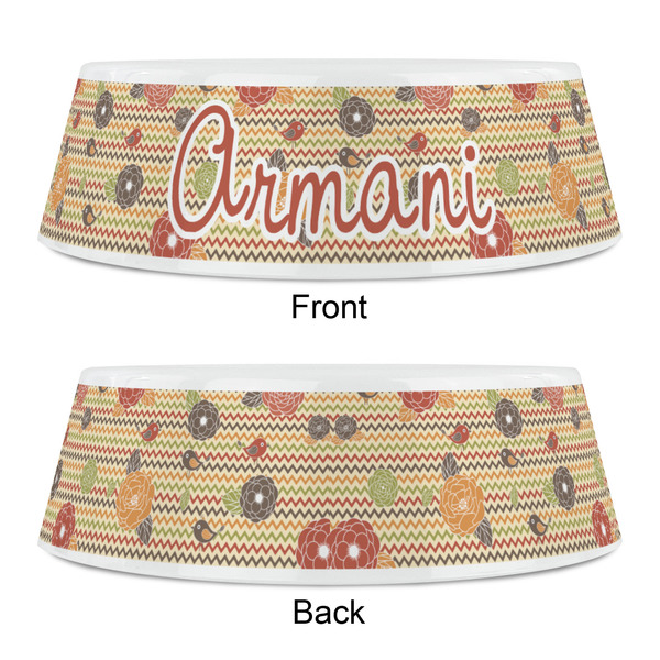 Chevron & Fall Flowers Plastic Pet Bowls - Small - APPROVAL