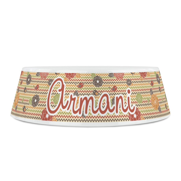 Chevron & Fall Flowers Plastic Pet Bowls - Small - FRONT