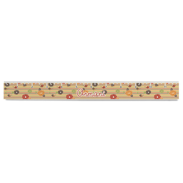 Chevron & Fall Flowers Plastic Ruler - 12" - FRONT
