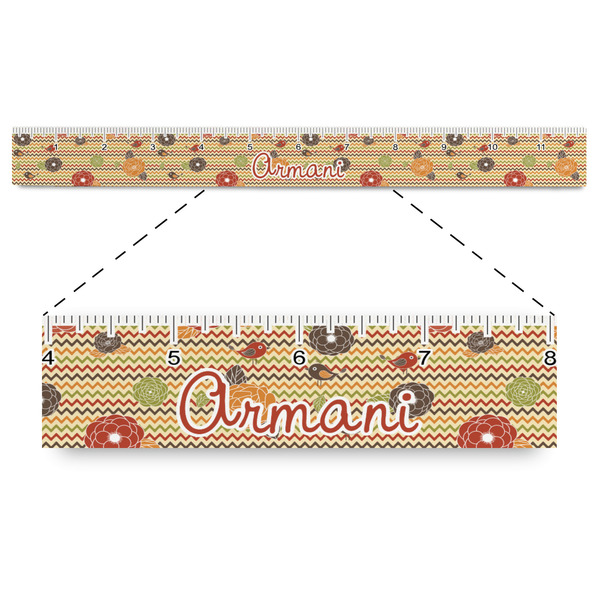 Custom Chevron & Fall Flowers Plastic Ruler - 12" (Personalized)