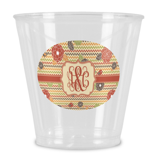 Custom Chevron & Fall Flowers Plastic Shot Glass (Personalized)