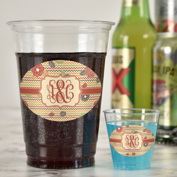 Chevron & Fall Flowers Plastic Shot Glasses - In Context