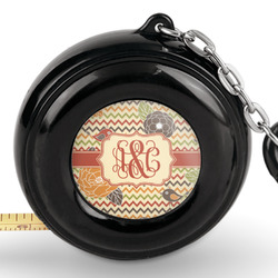 Chevron & Fall Flowers Pocket Tape Measure - 6 Ft w/ Carabiner Clip (Personalized)