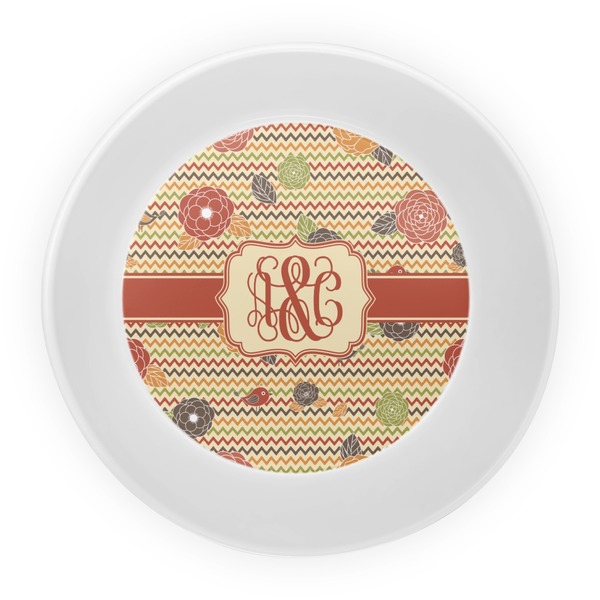 Chevron & Fall Flowers Melamine Bowl - Center