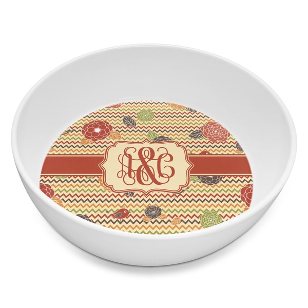 Custom Chevron & Fall Flowers Melamine Bowl - 8 oz (Personalized)