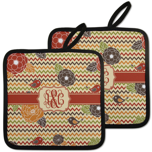 Chevron & Fall Flowers Pot Holders - Set of 2 MAIN