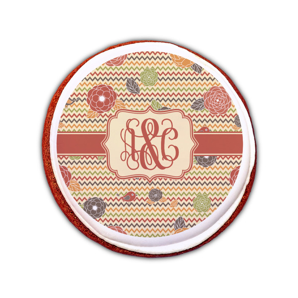 Chevron & Fall Flowers Printed Icing Circle - Small - On Cookie