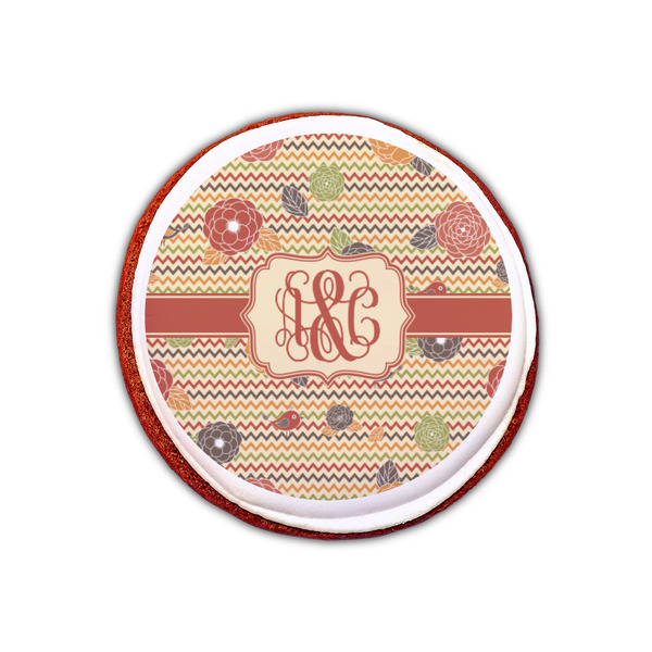 Chevron & Fall Flowers Printed Icing Circle - XSmall - On Cookie
