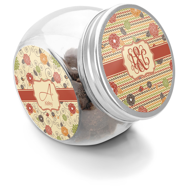 Custom Chevron & Fall Flowers Puppy Treat Jar (Personalized)