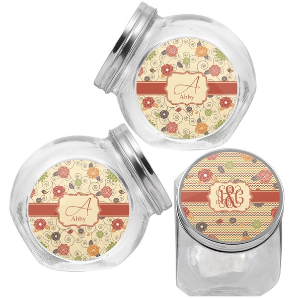 Chevron & Fall Flowers Puppy Treat Jar - Top Left Right