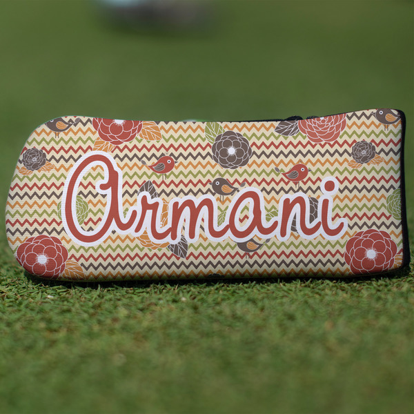 Custom Chevron & Fall Flowers Blade Putter Cover (Personalized)