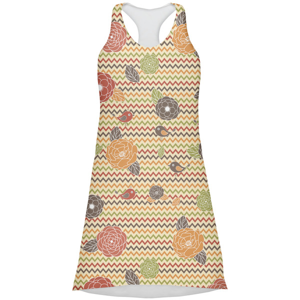 Custom Chevron & Fall Flowers Racerback Dress - Large