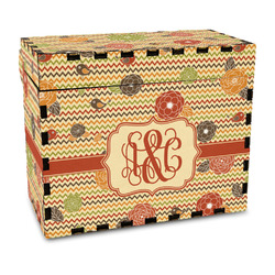 Chevron & Fall Flowers Wood Recipe Box - Full Color Print (Personalized)