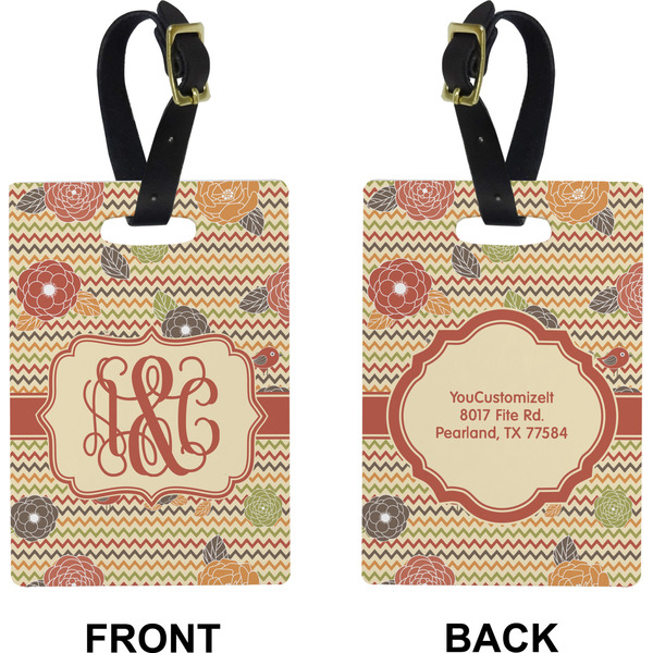 Chevron & Fall Flowers Rectangle Luggage Tag (Front + Back)
