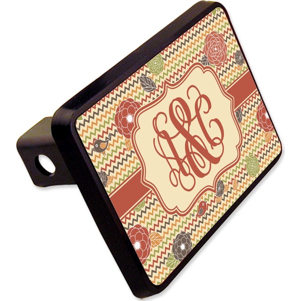 Custom Chevron & Fall Flowers Rectangular Trailer Hitch Cover - 2" (Personalized)
