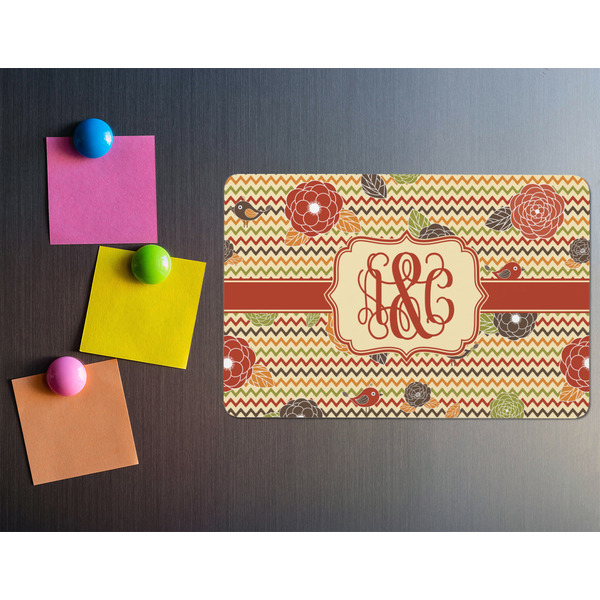Chevron & Fall Flowers Rectangular Fridge Magnet - LIFESTYLE