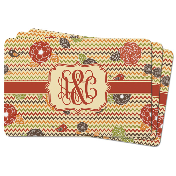 Chevron & Fall Flowers Rectangular Fridge Magnet - THREE
