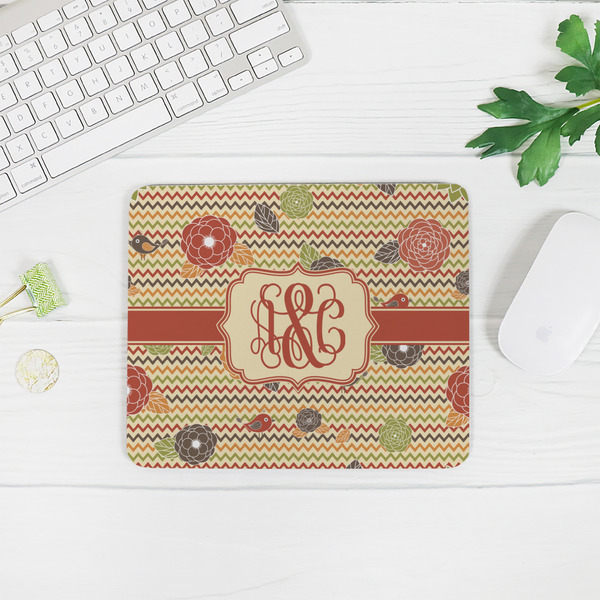 Chevron & Fall Flowers Rectangular Mouse Pad - LIFESTYLE 2