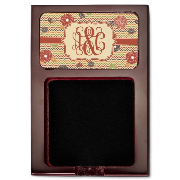 Chevron & Fall Flowers Red Mahogany Sticky Note Holder - Flat