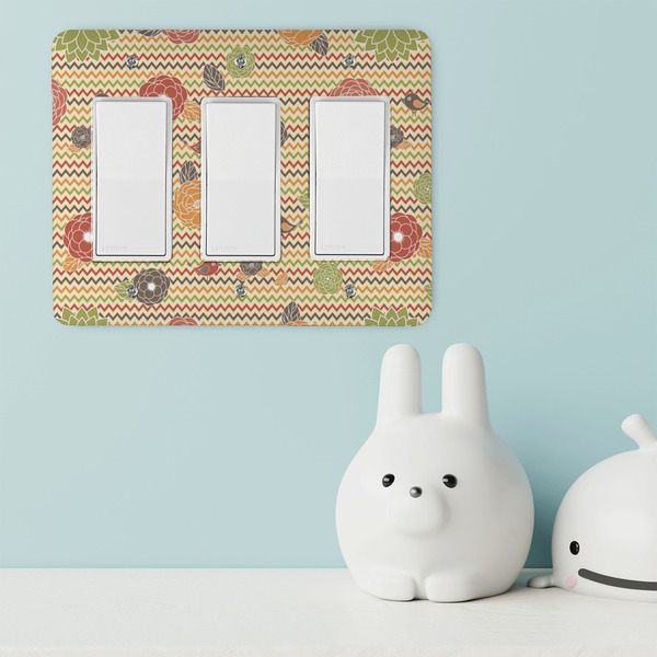 Chevron & Fall Flowers Rocker Light Switch Covers - Triple - IN CONTEXT