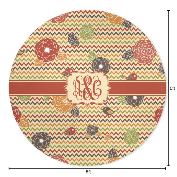 Chevron & Fall Flowers Round Area Rug - Size