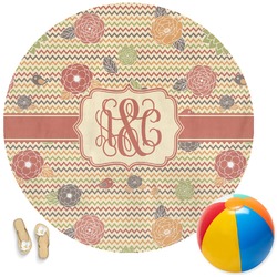 Chevron & Fall Flowers Round Beach Towel (Personalized)