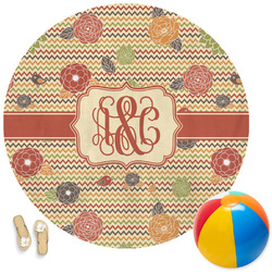 Chevron & Fall Flowers Round Beach Towel (Personalized)