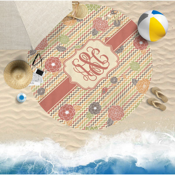 Chevron & Fall Flowers Round Beach Towel Lifestyle